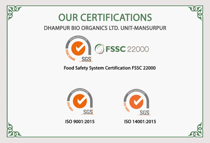FSSC 22000, ISO 9001:2015 and  ISO 14001:2015 Certifications granted to DBO Unit-Mansurpur 